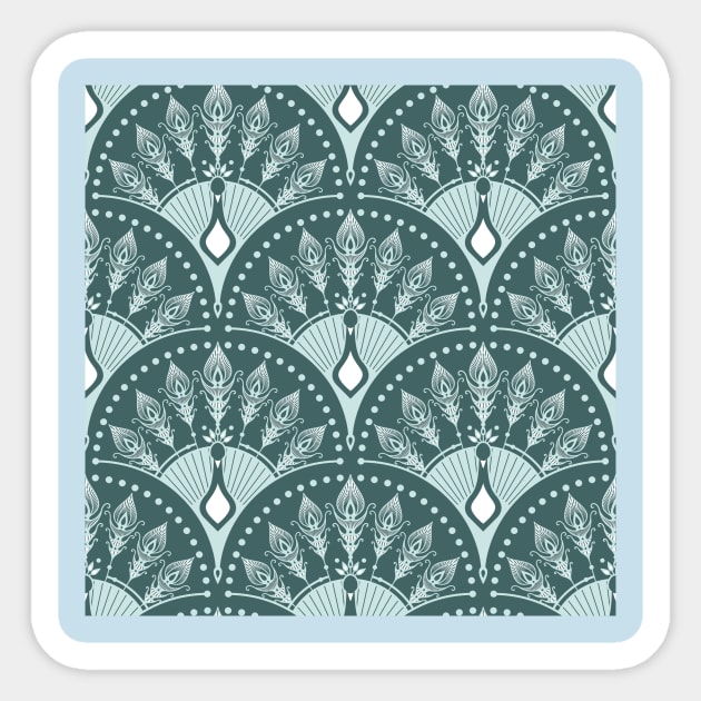 Pine and Mint Peacock Scales Sticker by Carolina Díaz